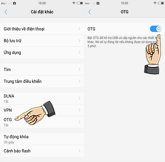 Bước 3: Vào Cài đặt > Cài đặt khác > Bật kết nối OTG.